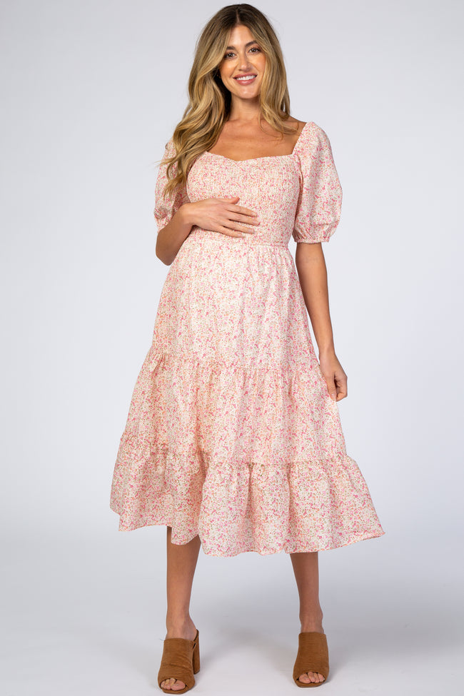 Pink Ditsy Floral Smocked Maternity ...